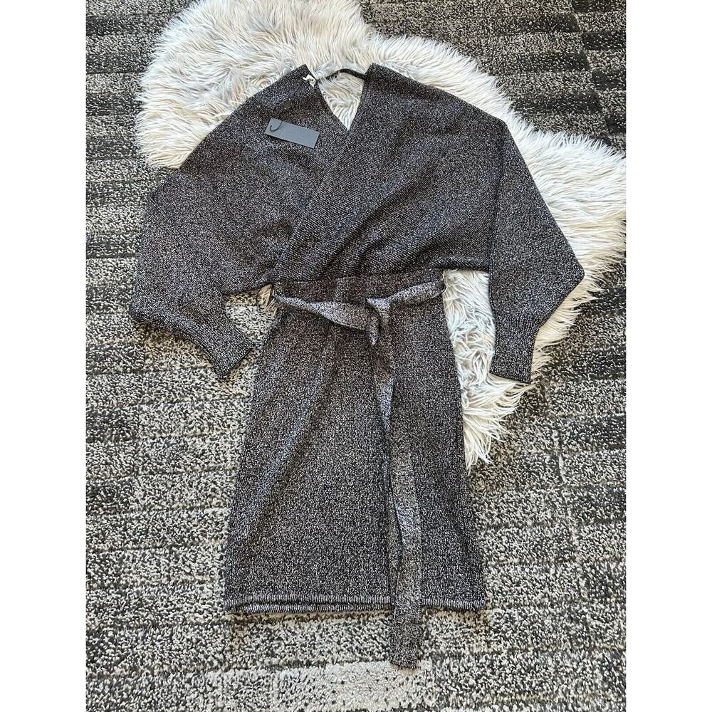 Gianni Bini Sweater‎ Dress Women's Medium Black Metallic Dolman Slv & Tie ($149)